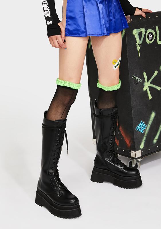 platform combat boots knee high