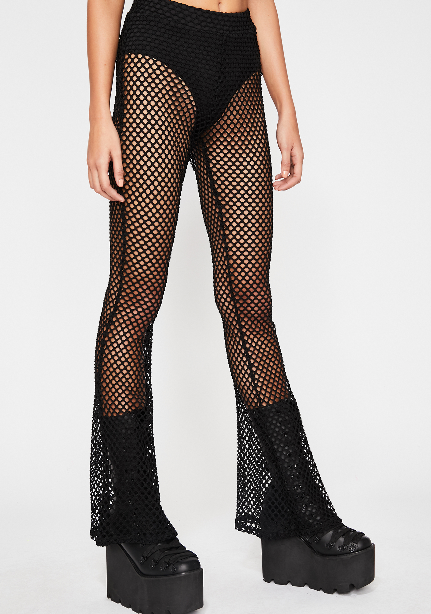 white fishnet trousers