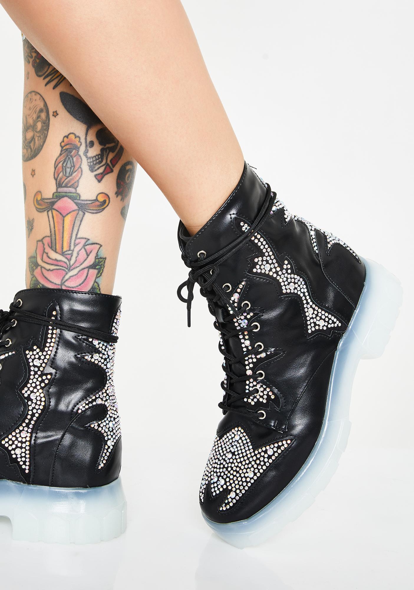 Bedazzled Combat Boots Ankle Rhinestone 