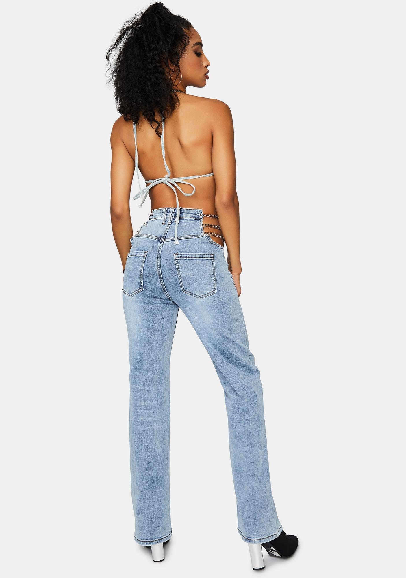 Hip Cut Out Jeans With Chains - Blue | Dolls Kill