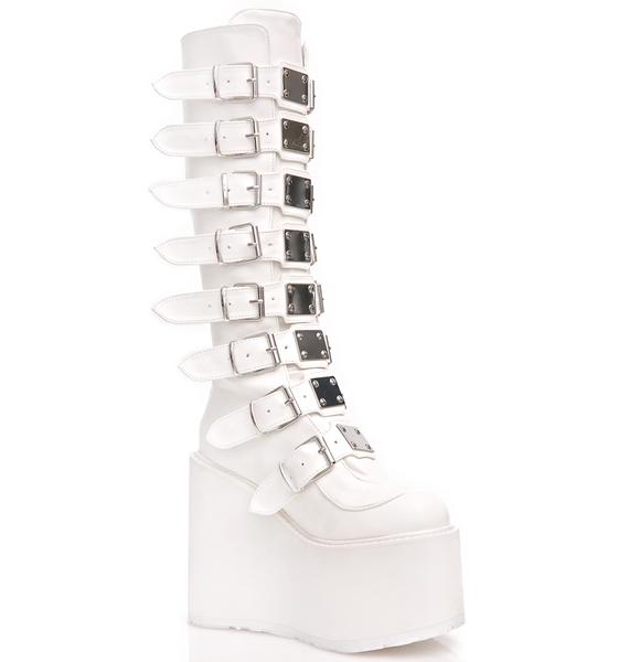 Demonia White Trinity Boots | Dolls Kill