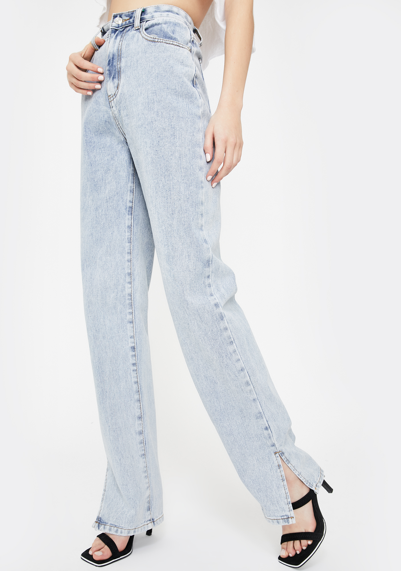 Momokrom Side Slit Hem Bleach Wash Jeans | Dolls Kill