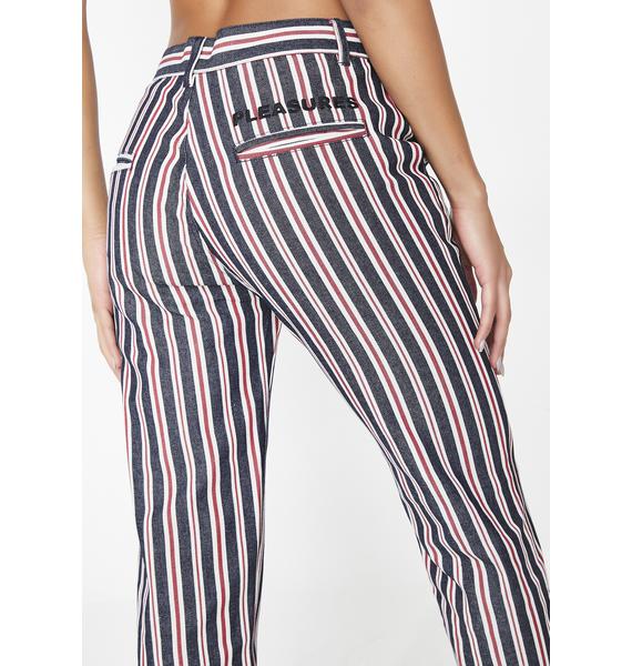striped denim pants