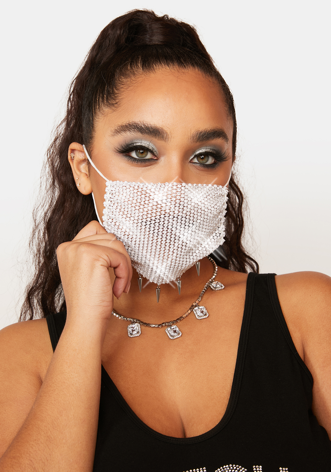 Rhinestone Sparkle Face Mask White Dolls Kill