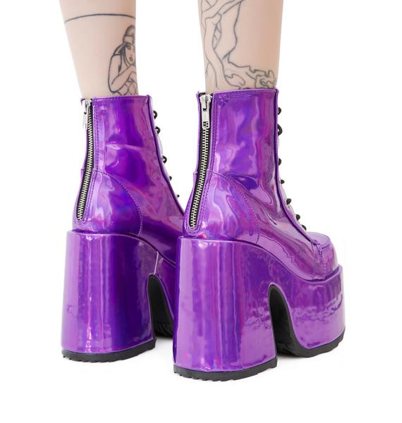 Demonia Rave Royalty Holographic Platform Boots | Dolls Kill