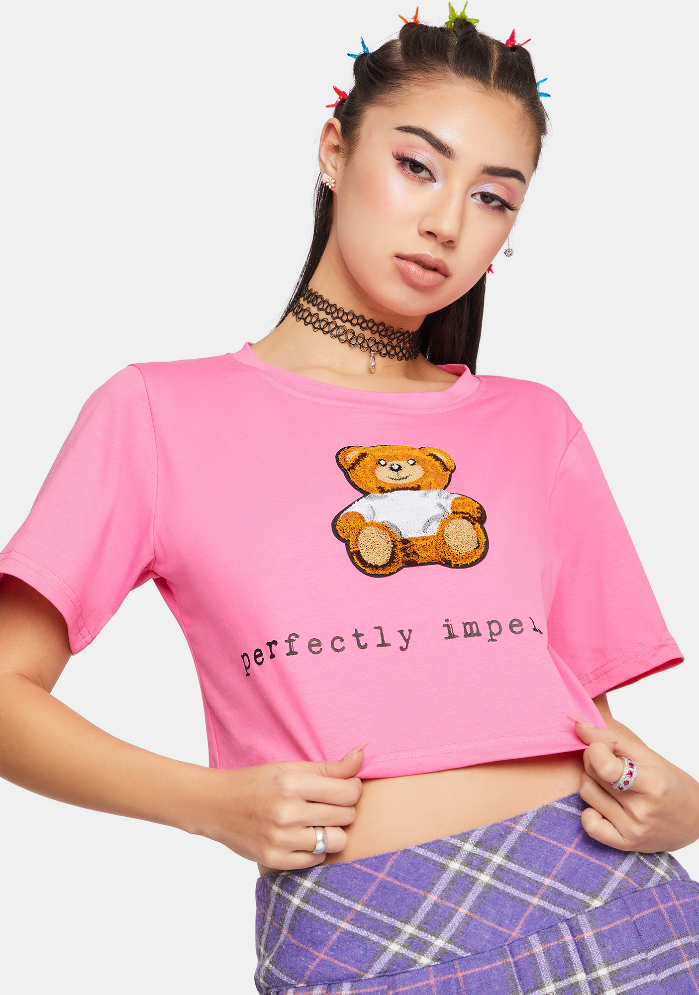 Graphic teddy bear cropped tee shirt  pink  dolls kill Graphic teddy bear cropped tee shirt  pink  dolls kill