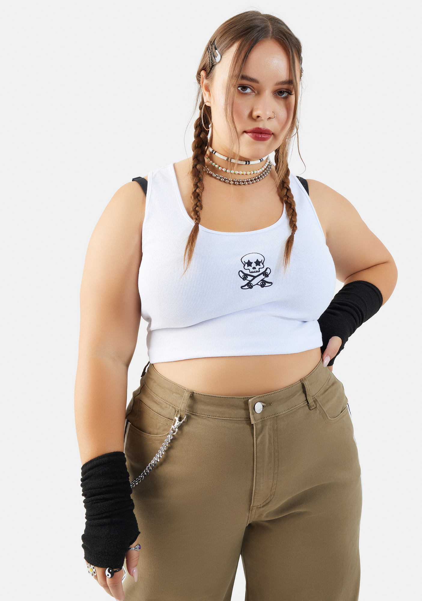 Plus Size Delia's Skater Skull Ribbed Crop Tank White Dolls Kill