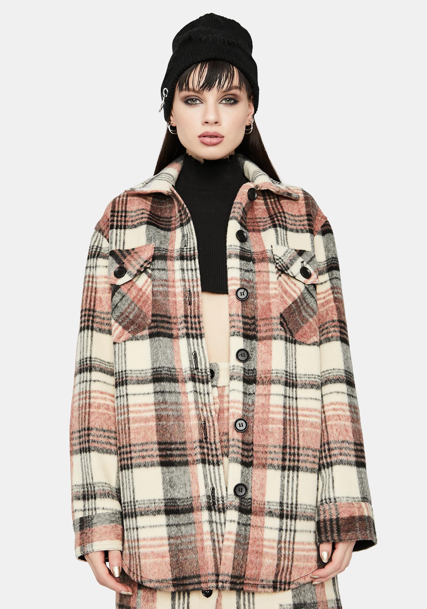 Plaid Oversized Flannel Button Up Jacket - Brown | Dolls Kill