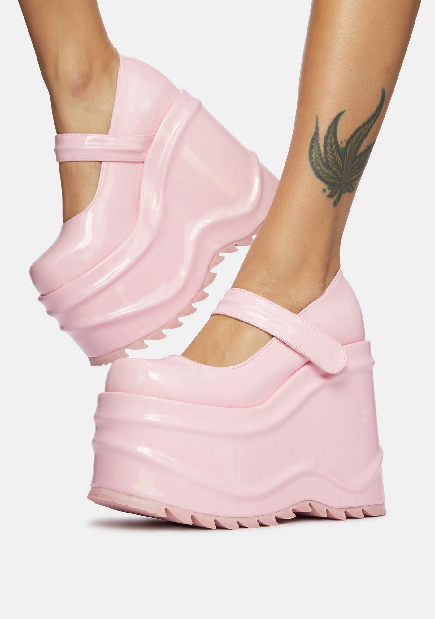 Demonia Pink Take A Risk Platform Mary Janes | Dolls Kill