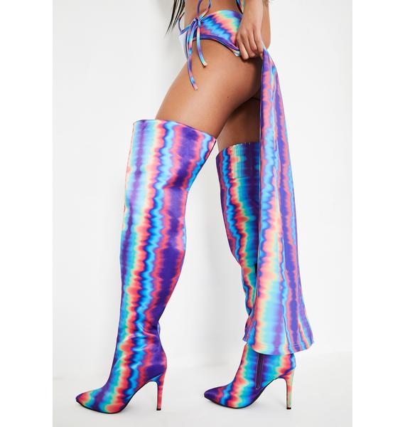 rainbow thigh high boots