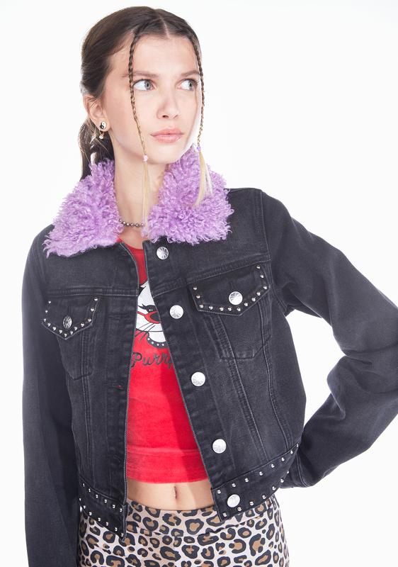 faux shearling collar denim jacket