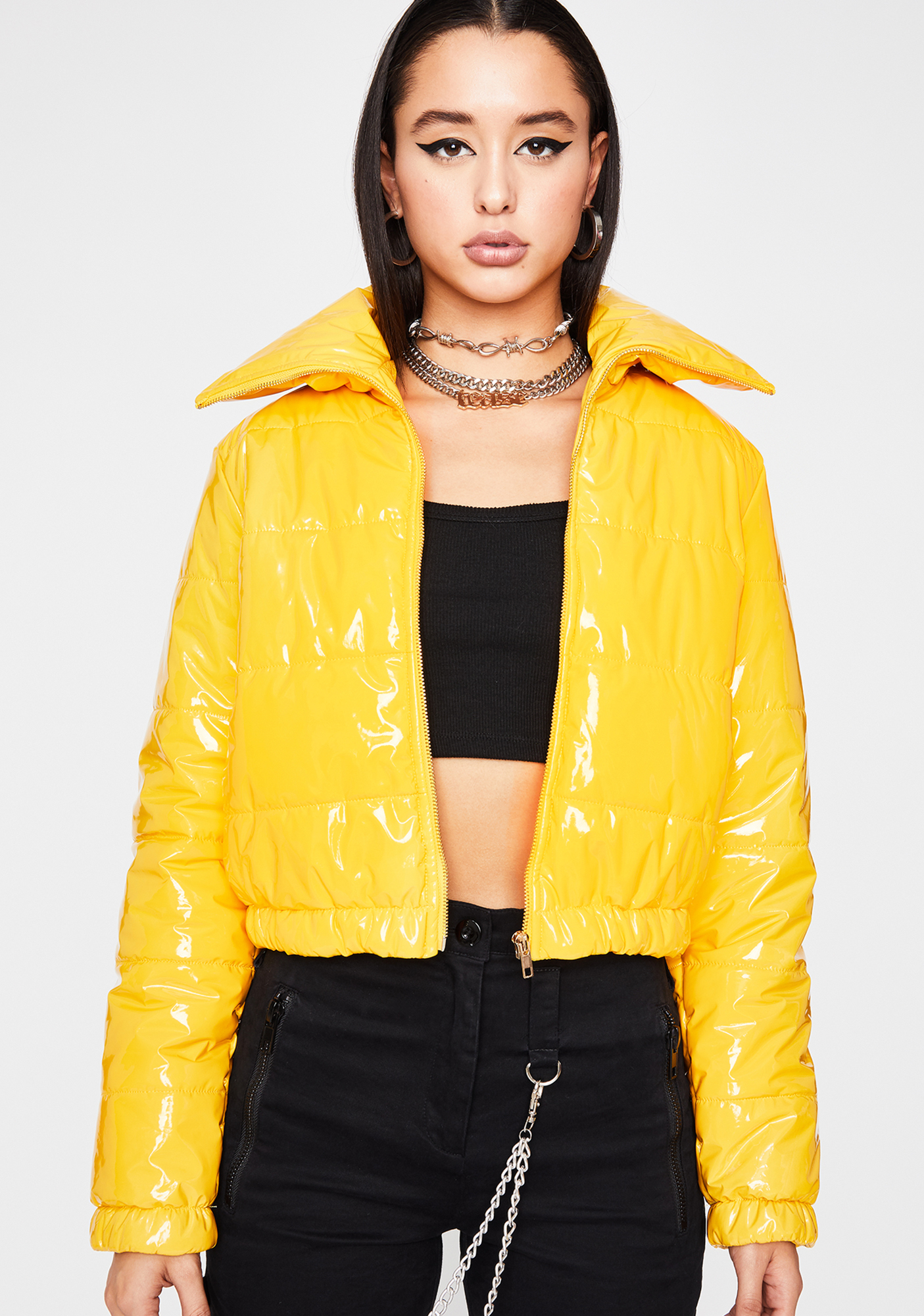 yellow cropped puffer jacket
