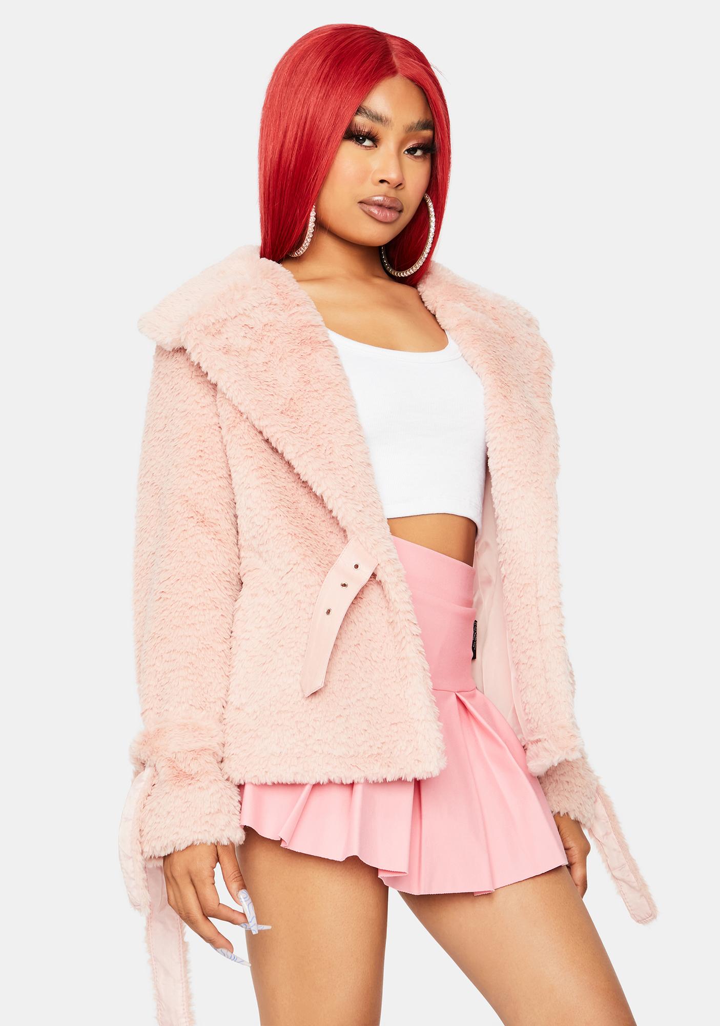 Belted Sherpa Oversized Collar Jacket PInk Dolls Kill