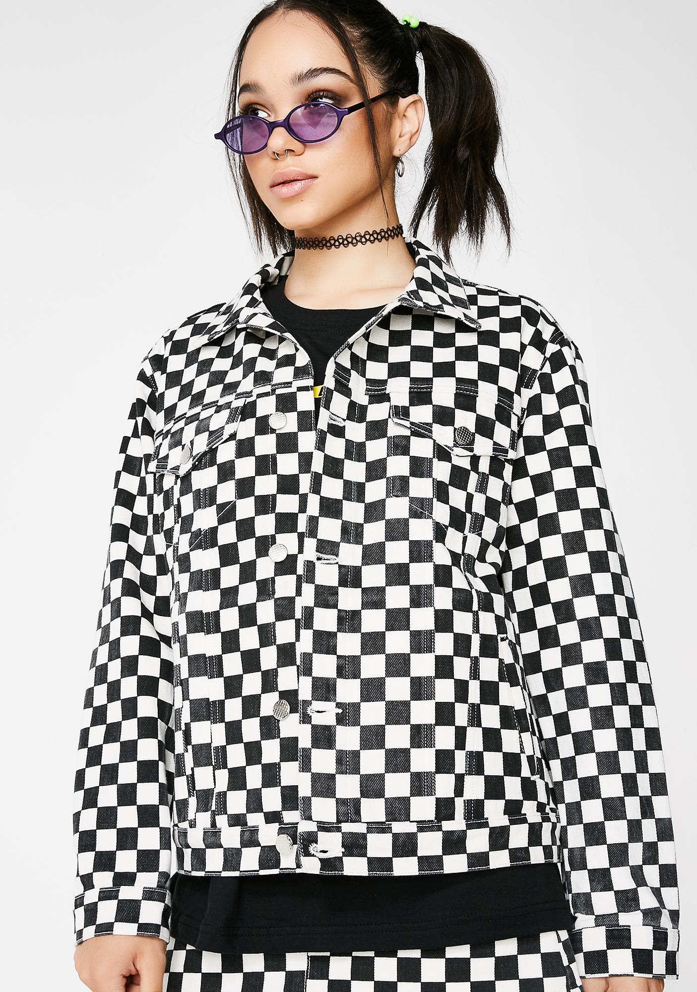 checkered denim jacket