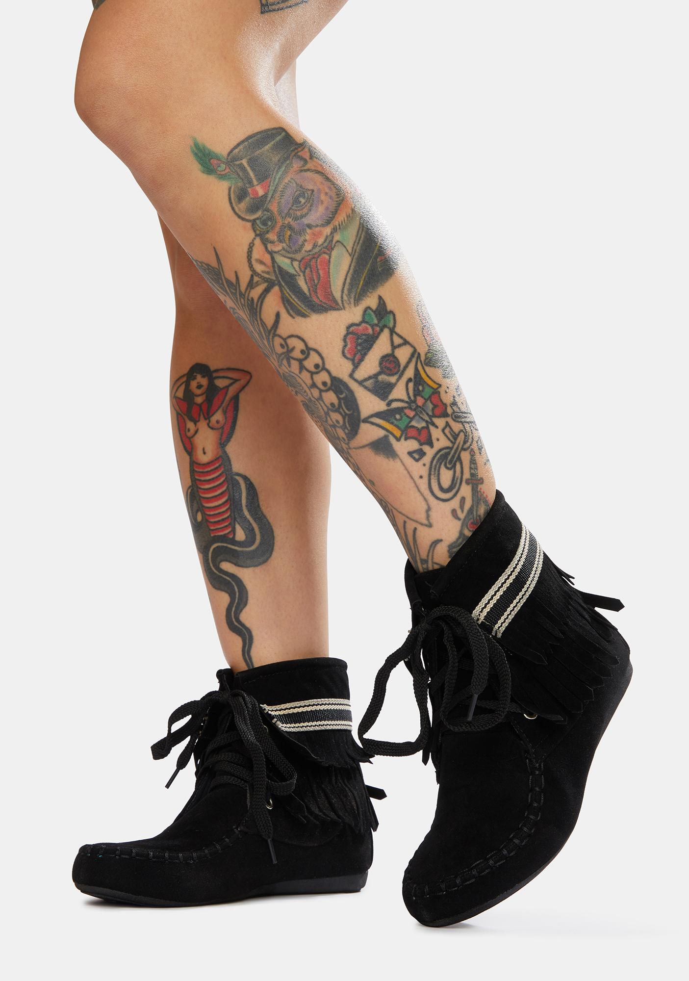 Lace Up Flat Sole Slipper Boots - Black | Dolls Kill
