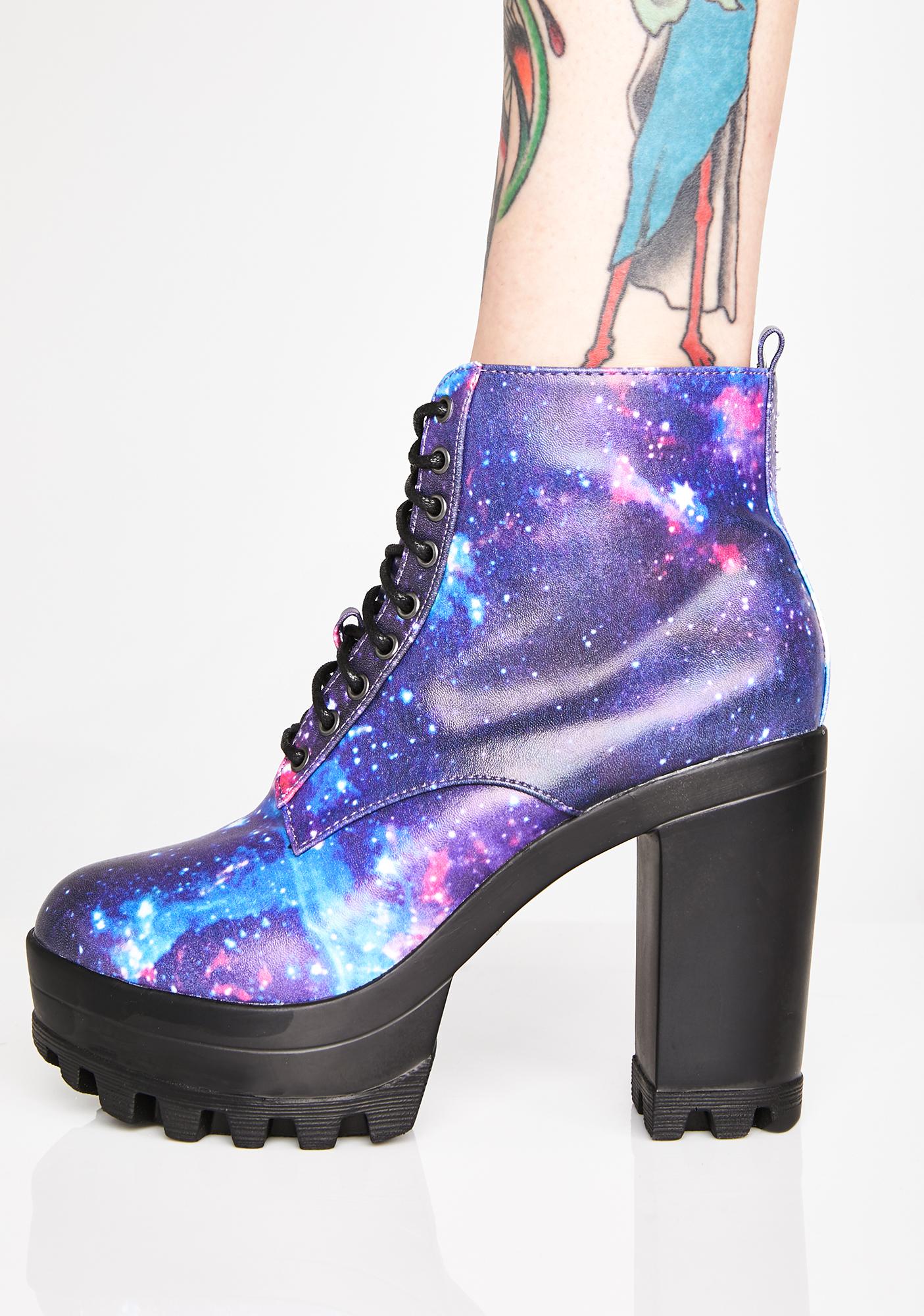 Galaxy Purple Platform Ankle Booties Dolls Kill