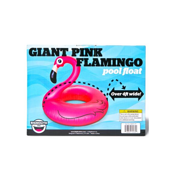 puppy in pink flamingo pool float