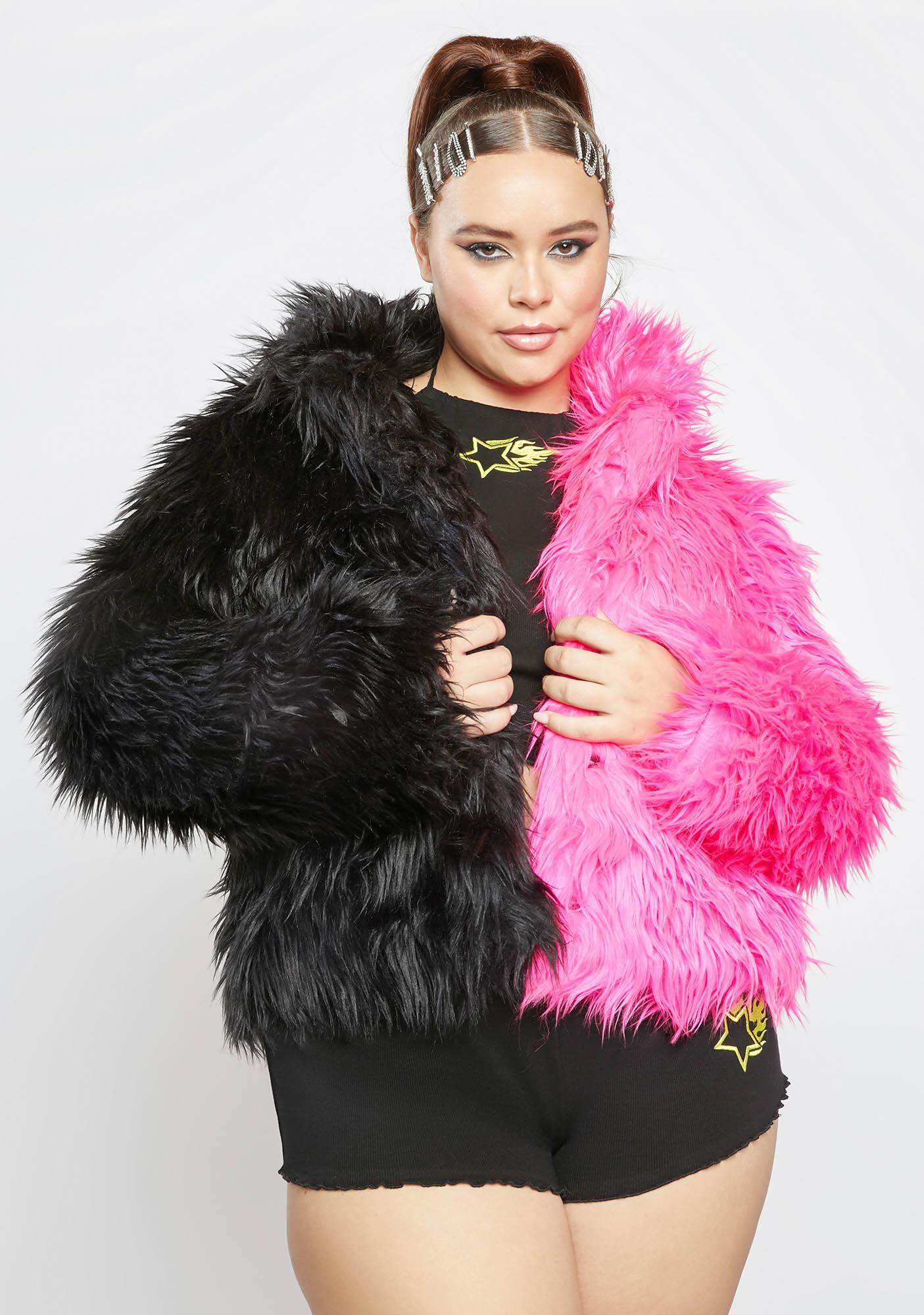 Plus size pink faux fur jacket Clearance