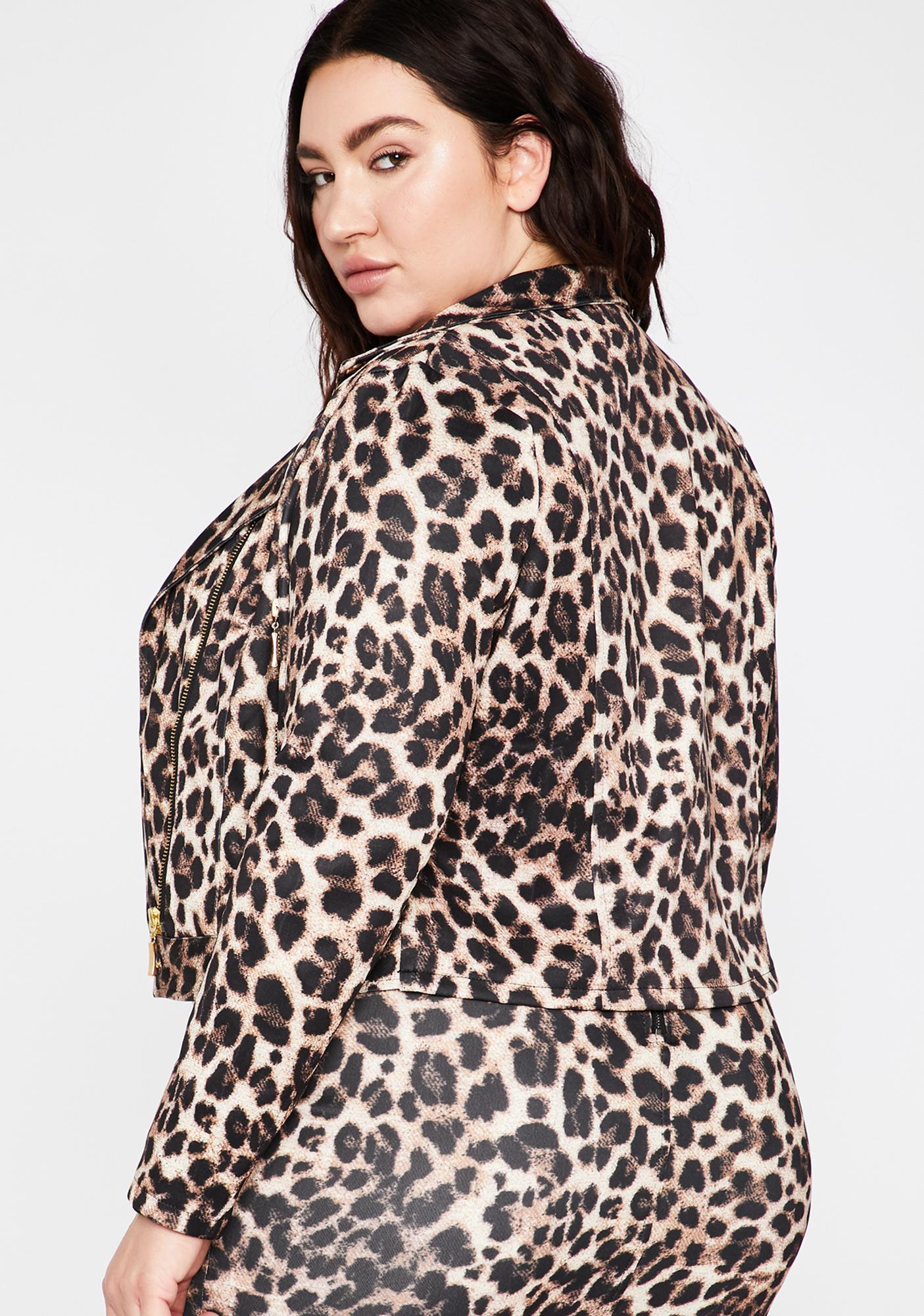 Plus Leopard Print Moto Jacket Front Zip | Dolls Kill