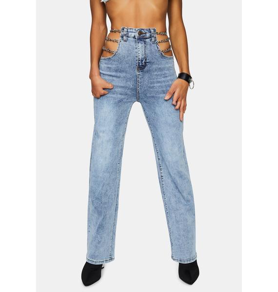 Hip Cut Out Jeans With Chains Blue Dolls Kill