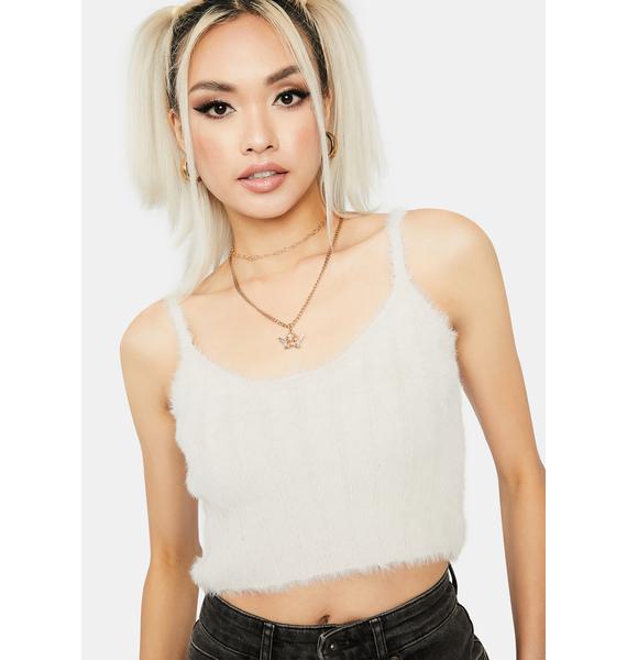 Ribbed Fuzzy Sweater Crop Top - White | Dolls Kill