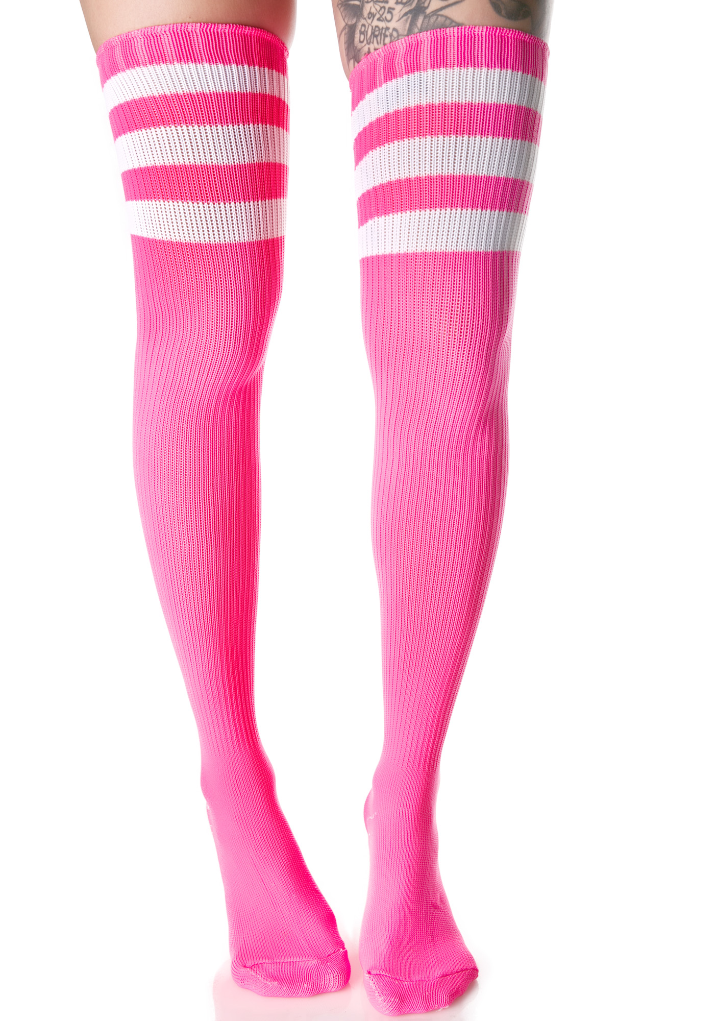 Pink Varsity Thigh Highs Dolls Kill