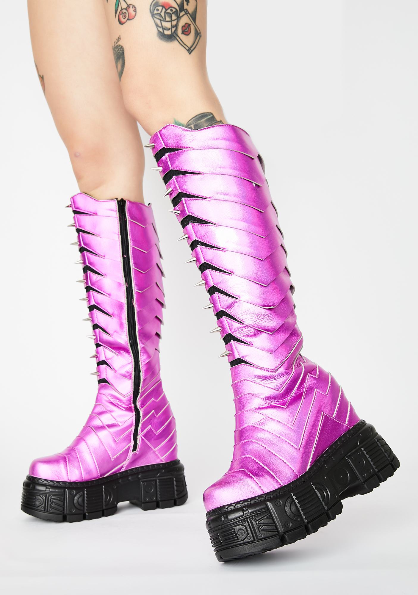 Metallic Knee High Platform Boots - Pink | Dolls Kill