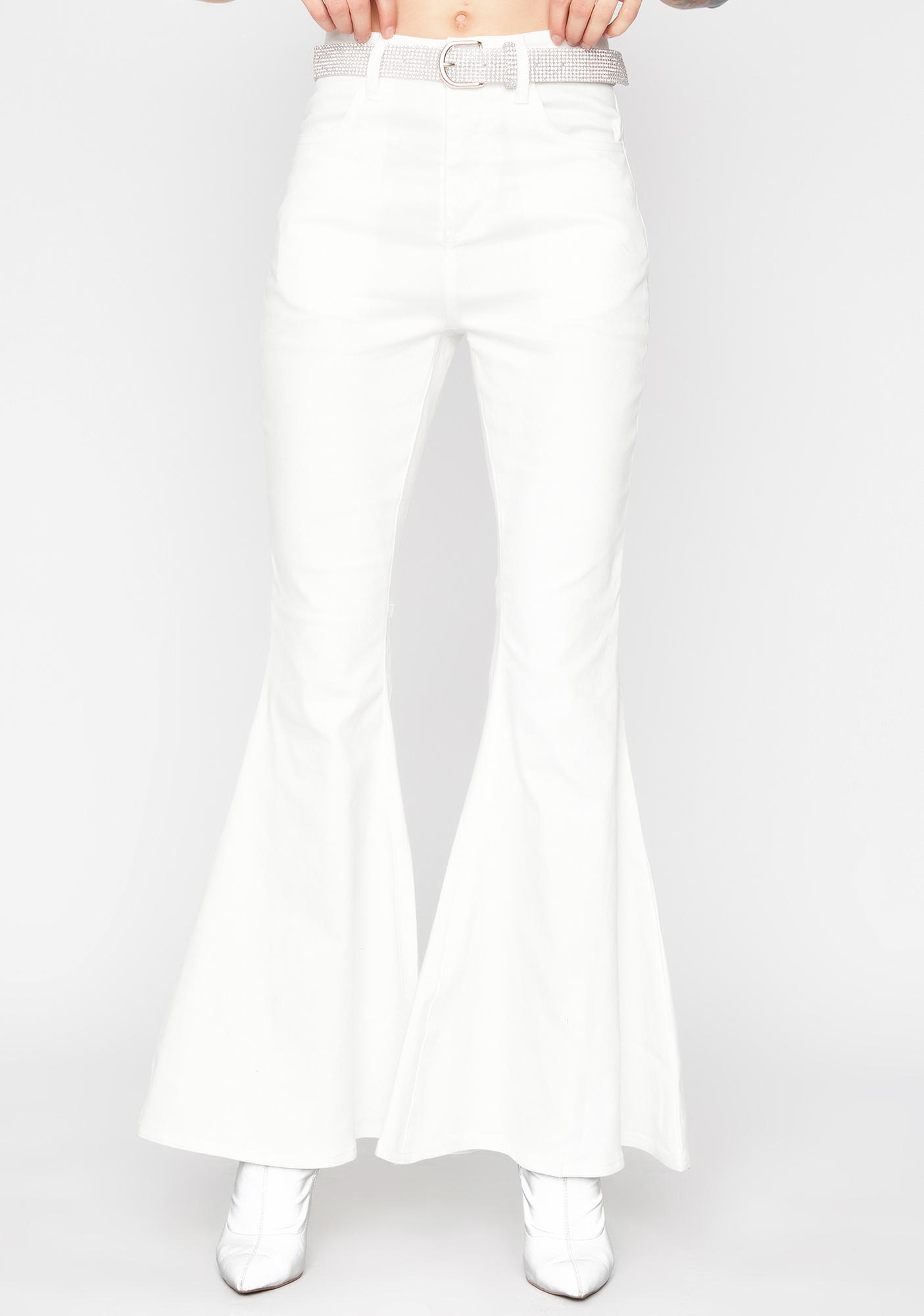 white flare out pants
