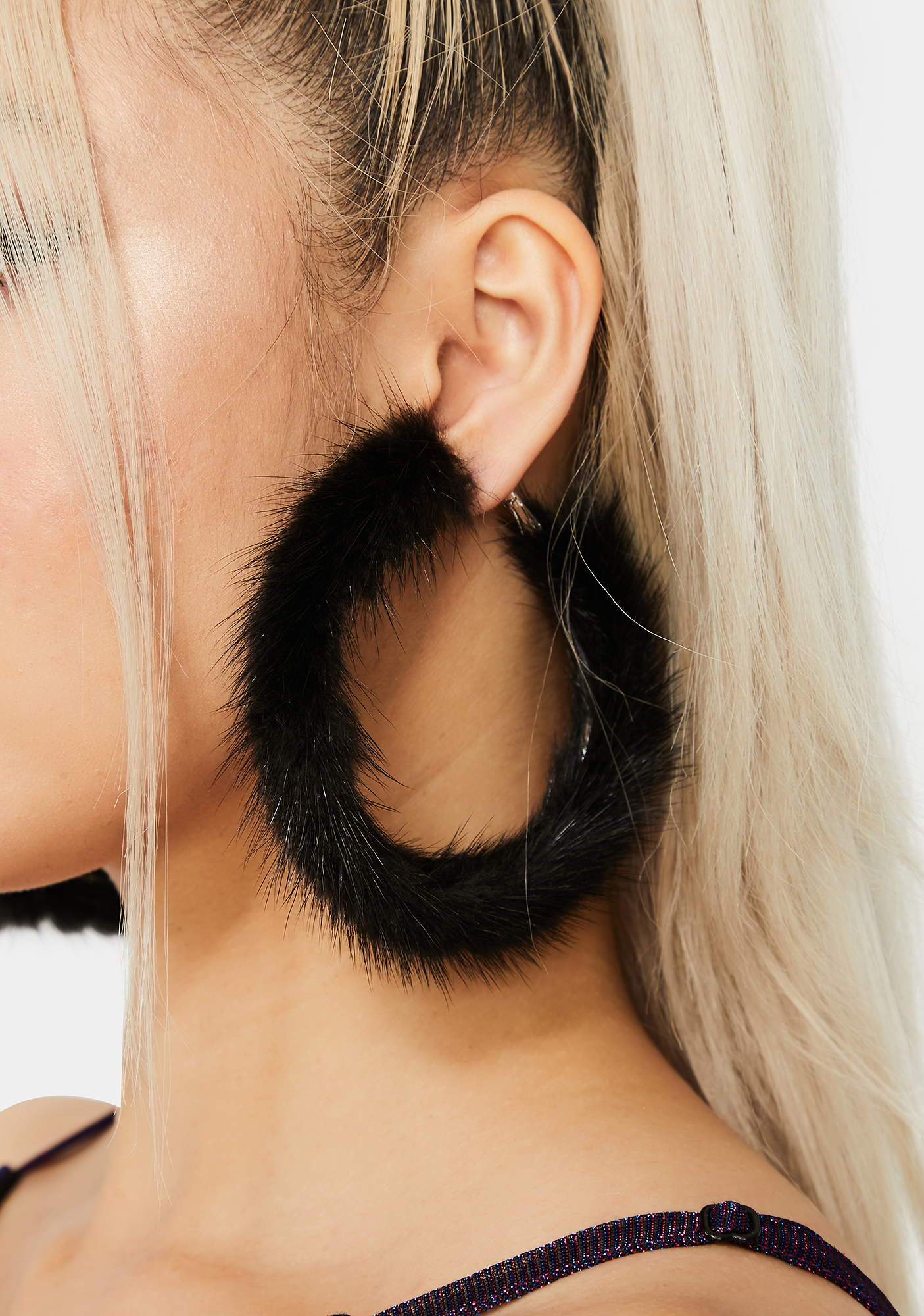 Fuzzy Big Hoop Earrings Black Dolls Kill