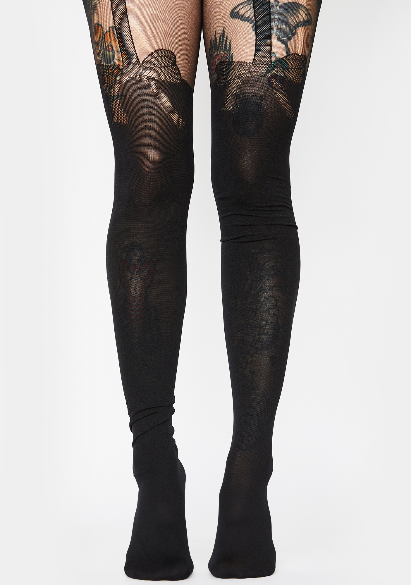 Bow Faux Thigh High Tights - Black | Dolls Kill