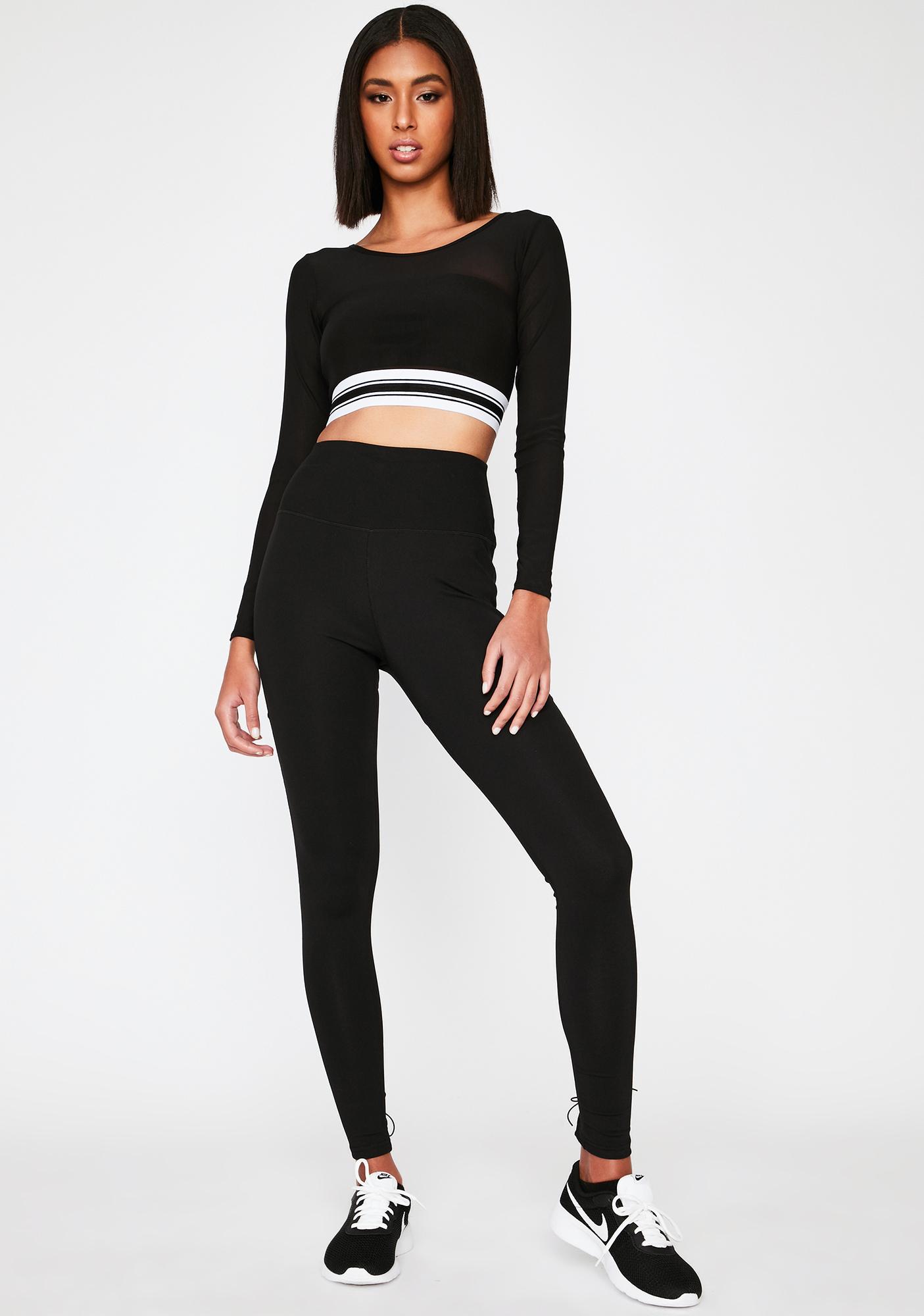 Mesh Athletic Stripe Sport Crop Top - Black White | Dolls Kill