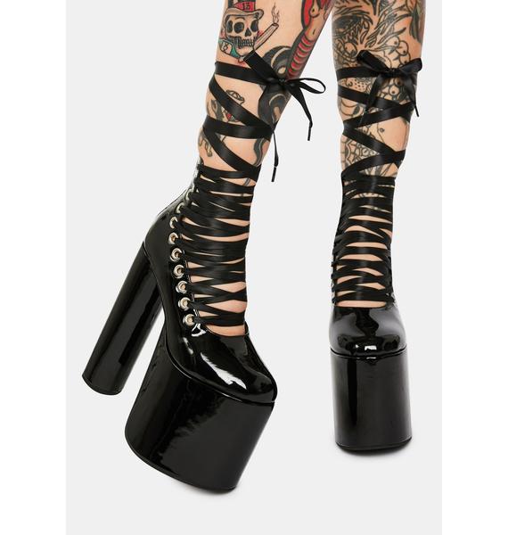 Current Mood Ribbon Lace Up Super Platform Heels - Black Patent | Dolls ...