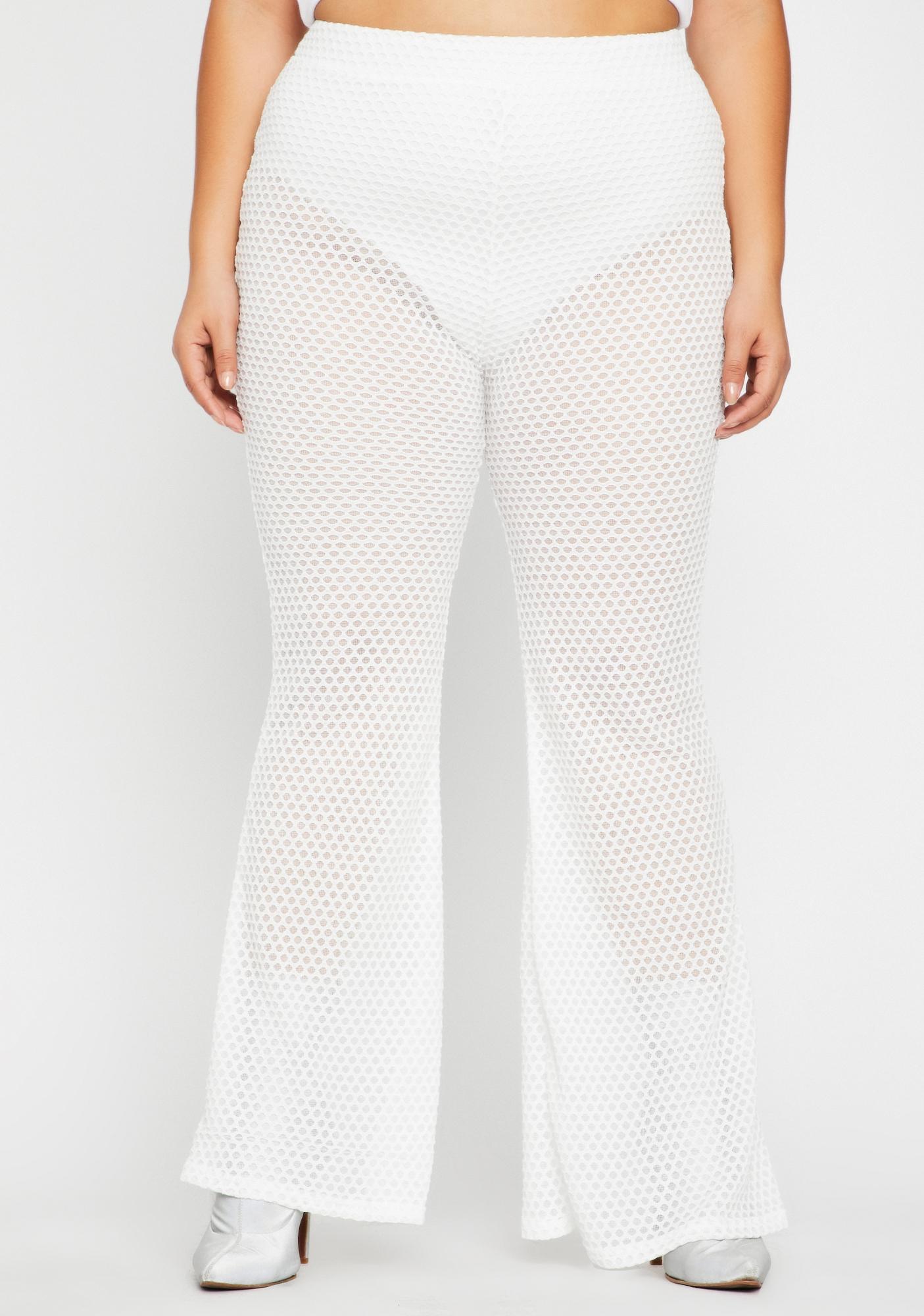 Plus Size White Fishnet Flare Pants | Dolls Kill