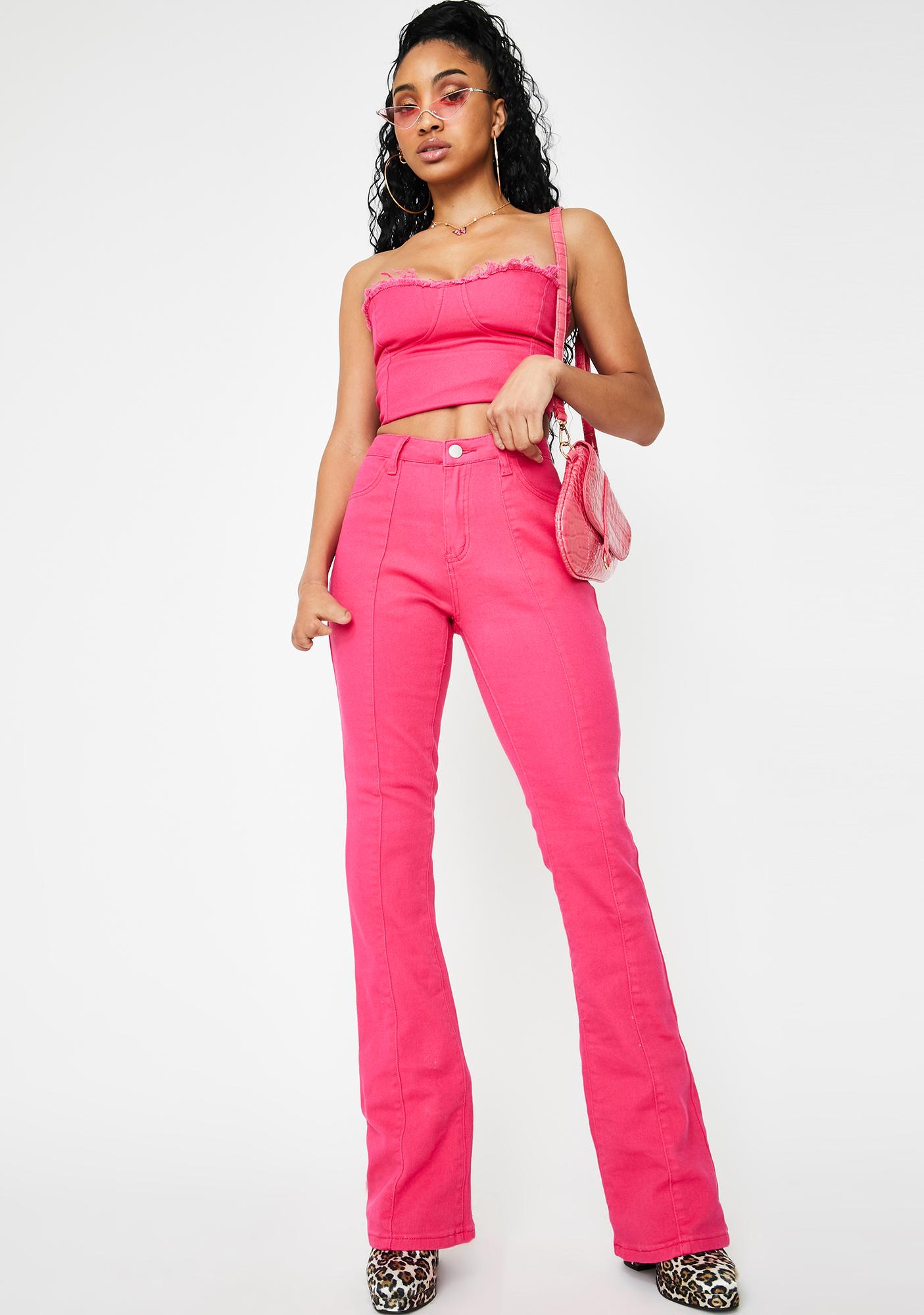 pink bootcut jeans