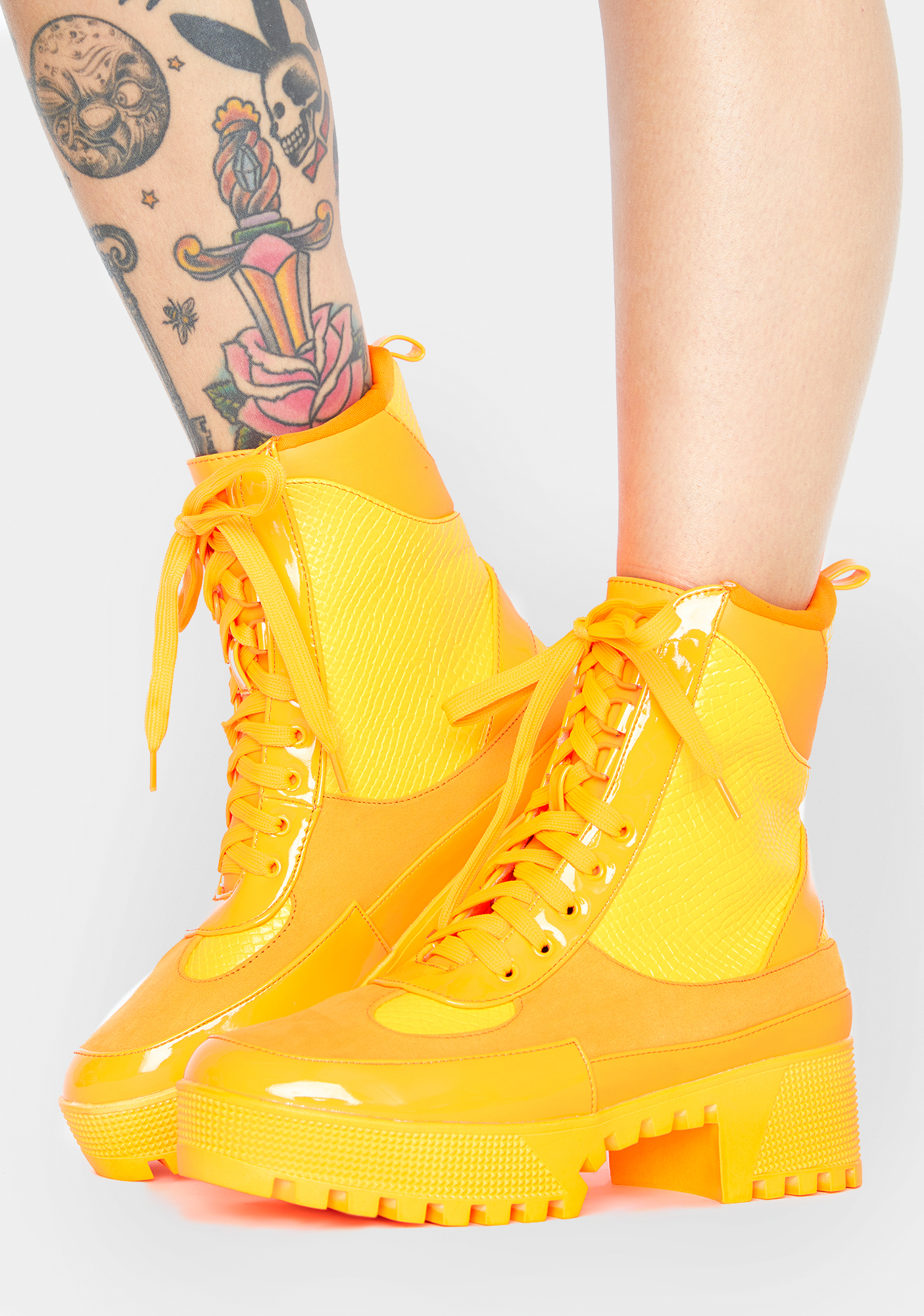 Highlighter Combat Lace Up Boots Orange Dolls Kill