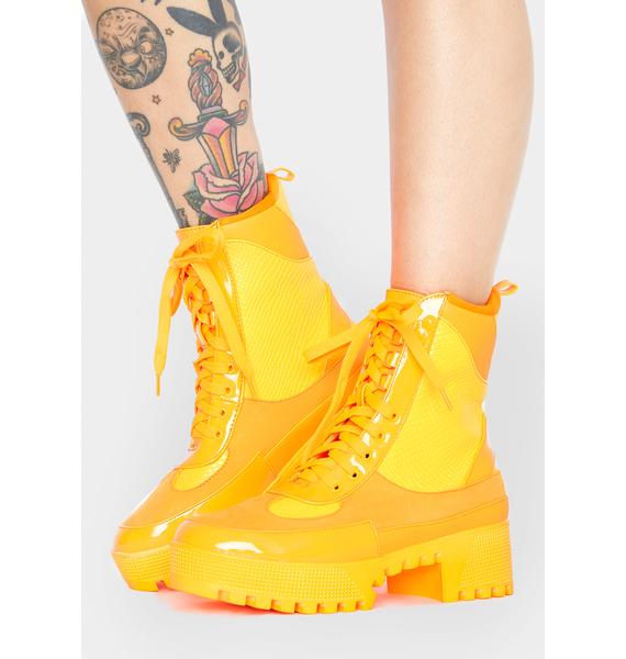 Highlighter Combat Lace Up Boots Orange | Dolls Kill