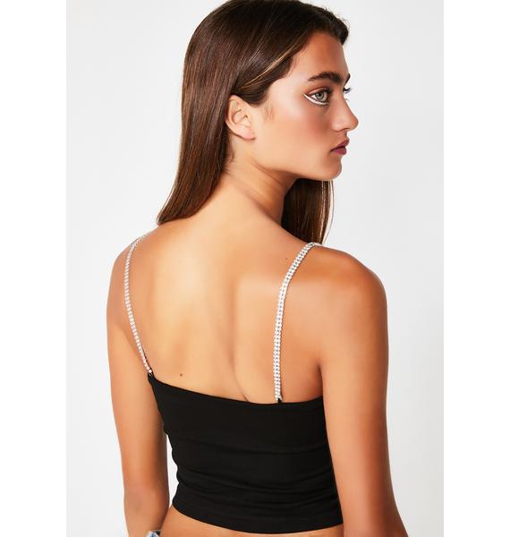 Black Crop Cami Rhinestone Strap Top | Dolls Kill