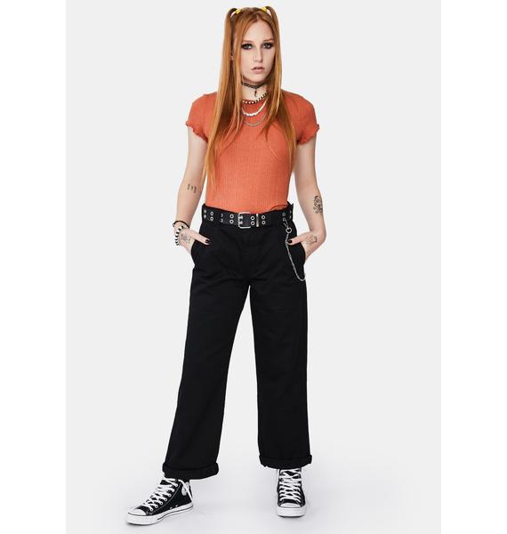 dickies roll hem belted black cropped work pants