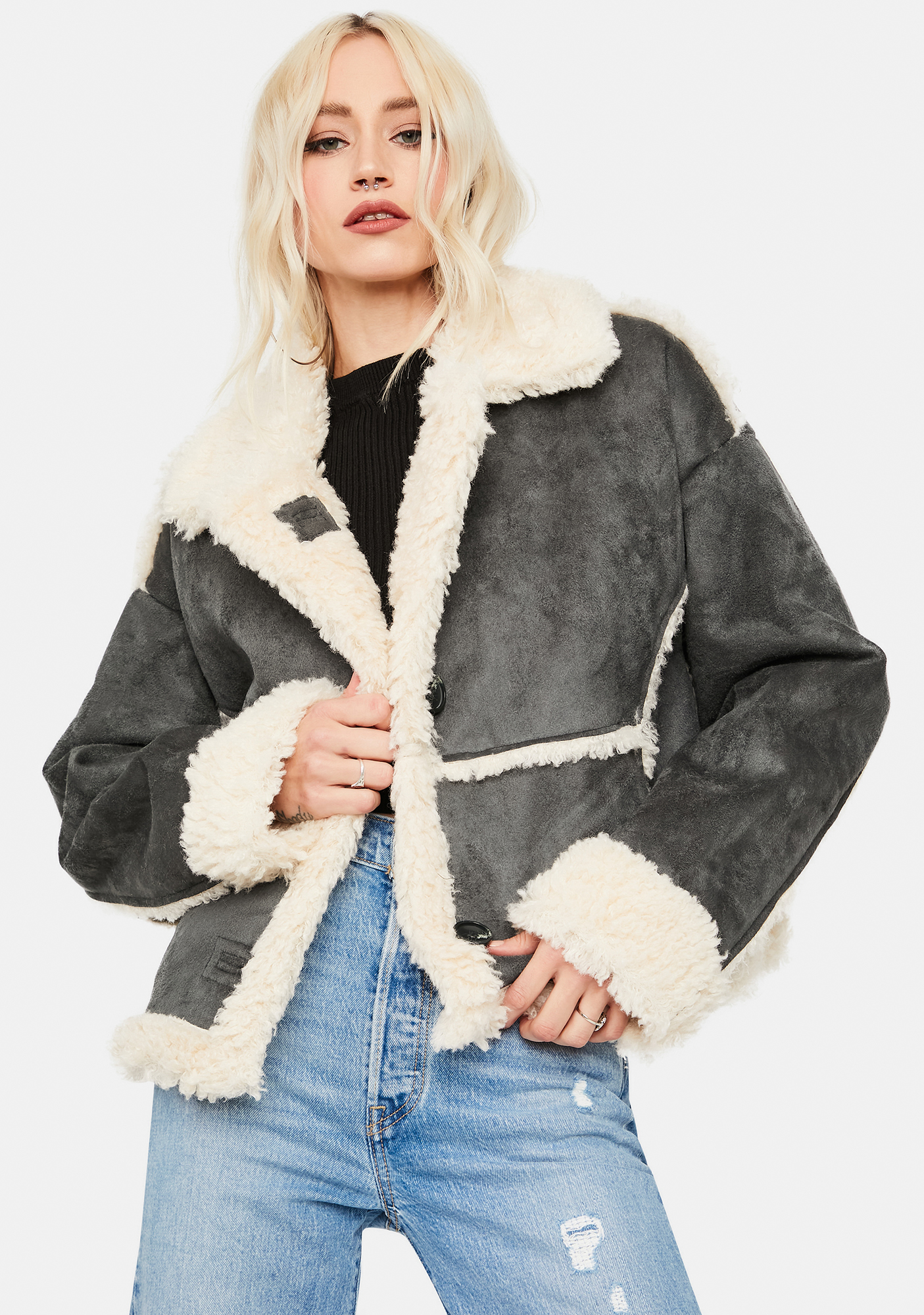 BDG Faux Suede Shearling Jacket | Dolls Kill