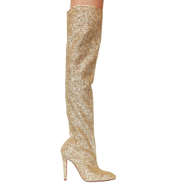 Glitter Thigh High Gold Boots | Dolls Kill