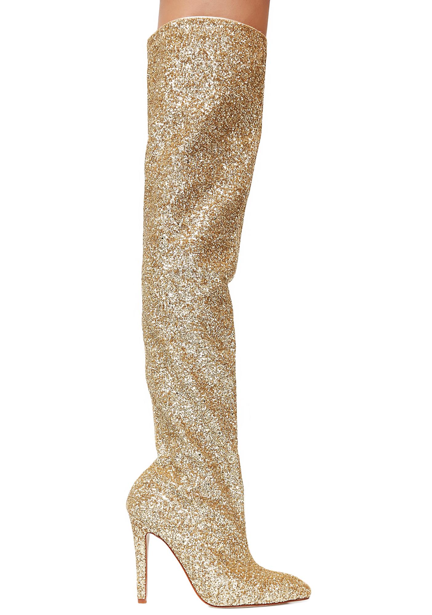 Glitter Thigh High Gold Boots | Dolls Kill