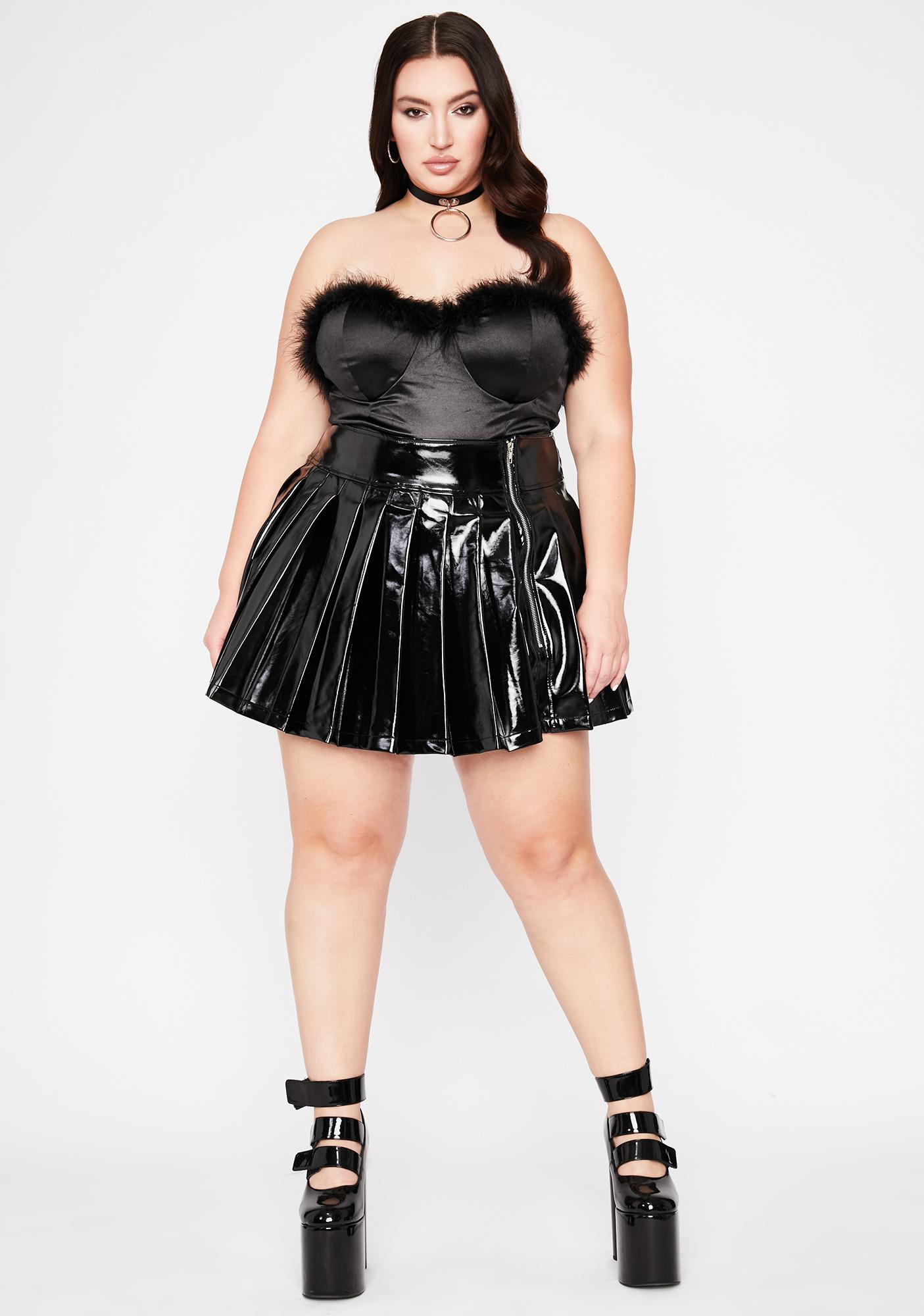 Plus Size Black Strapless Marabou Bustier Bodysuit | Dolls Kill