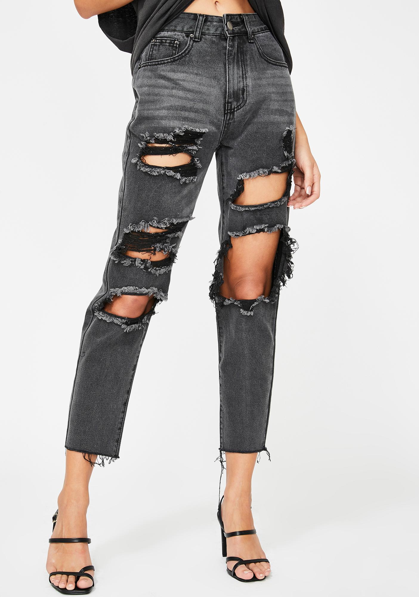 black washed distressed jeans