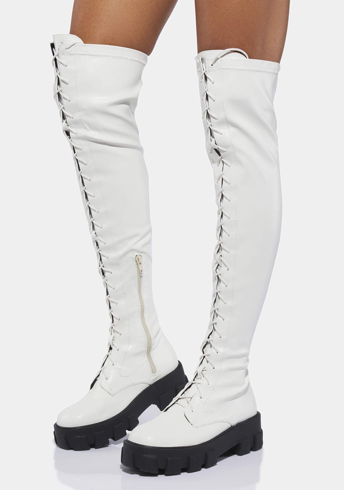 Thigh High Lace Up Platform Boots White Black Dolls Kill 