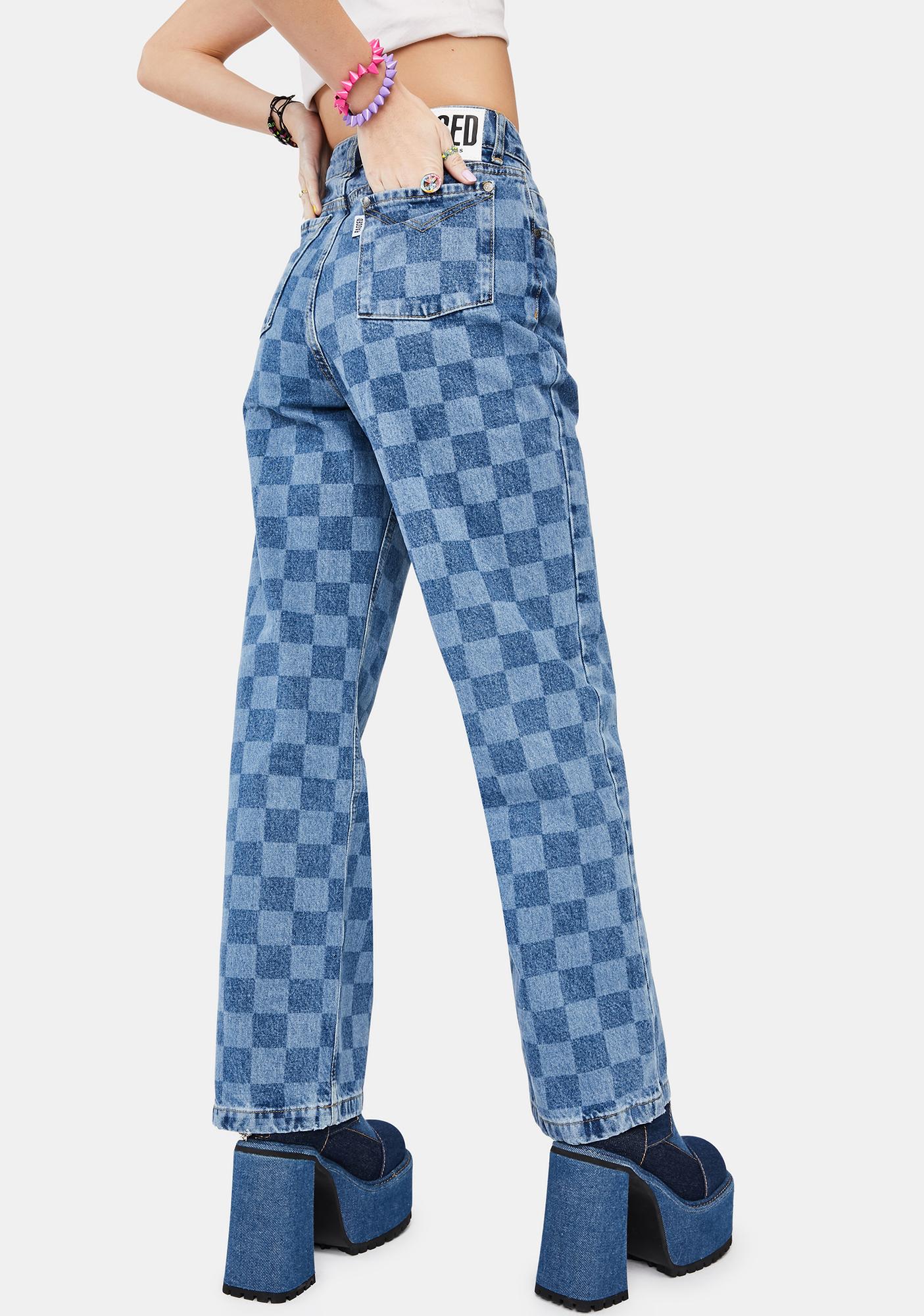blue checkered jeans