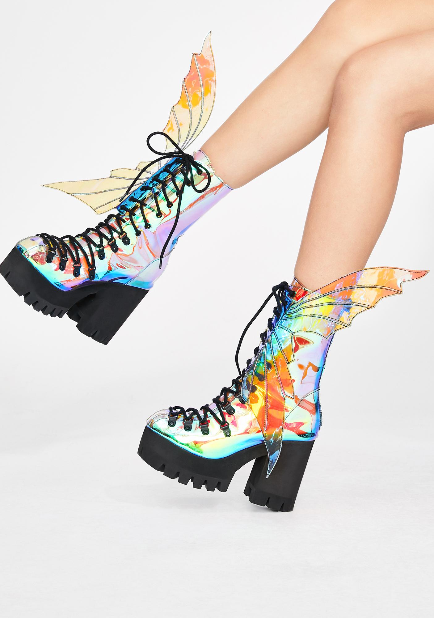 dolls kill holographic butterfly boots