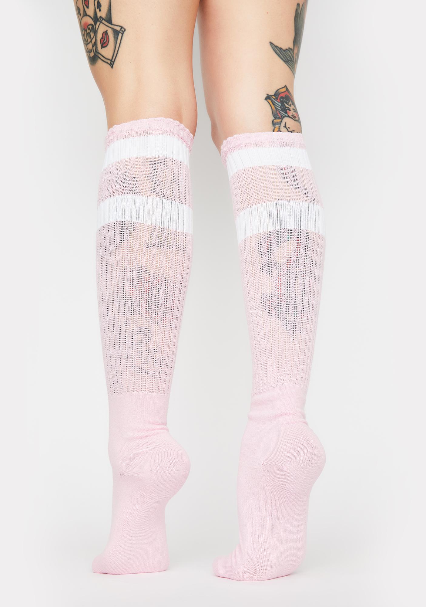 MeMoi Pink Top Stripe Knee High Socks Dolls Kill