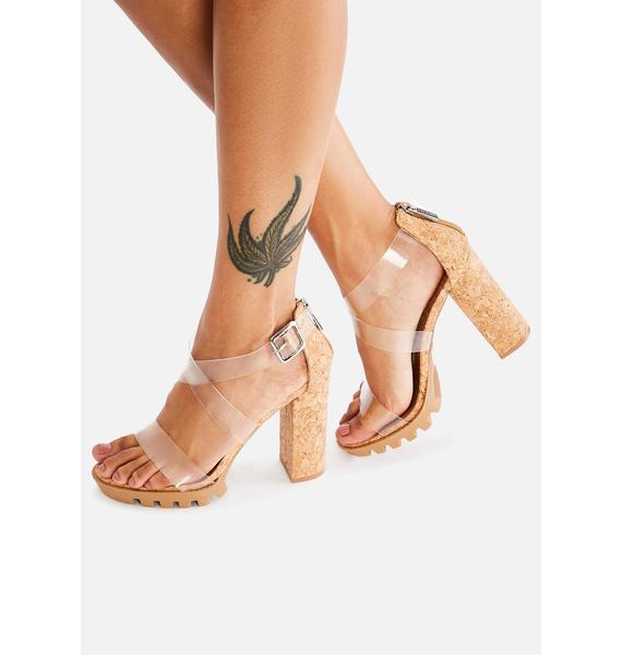 Clear Strap Cork Heels Nude/Tan Dolls Kill