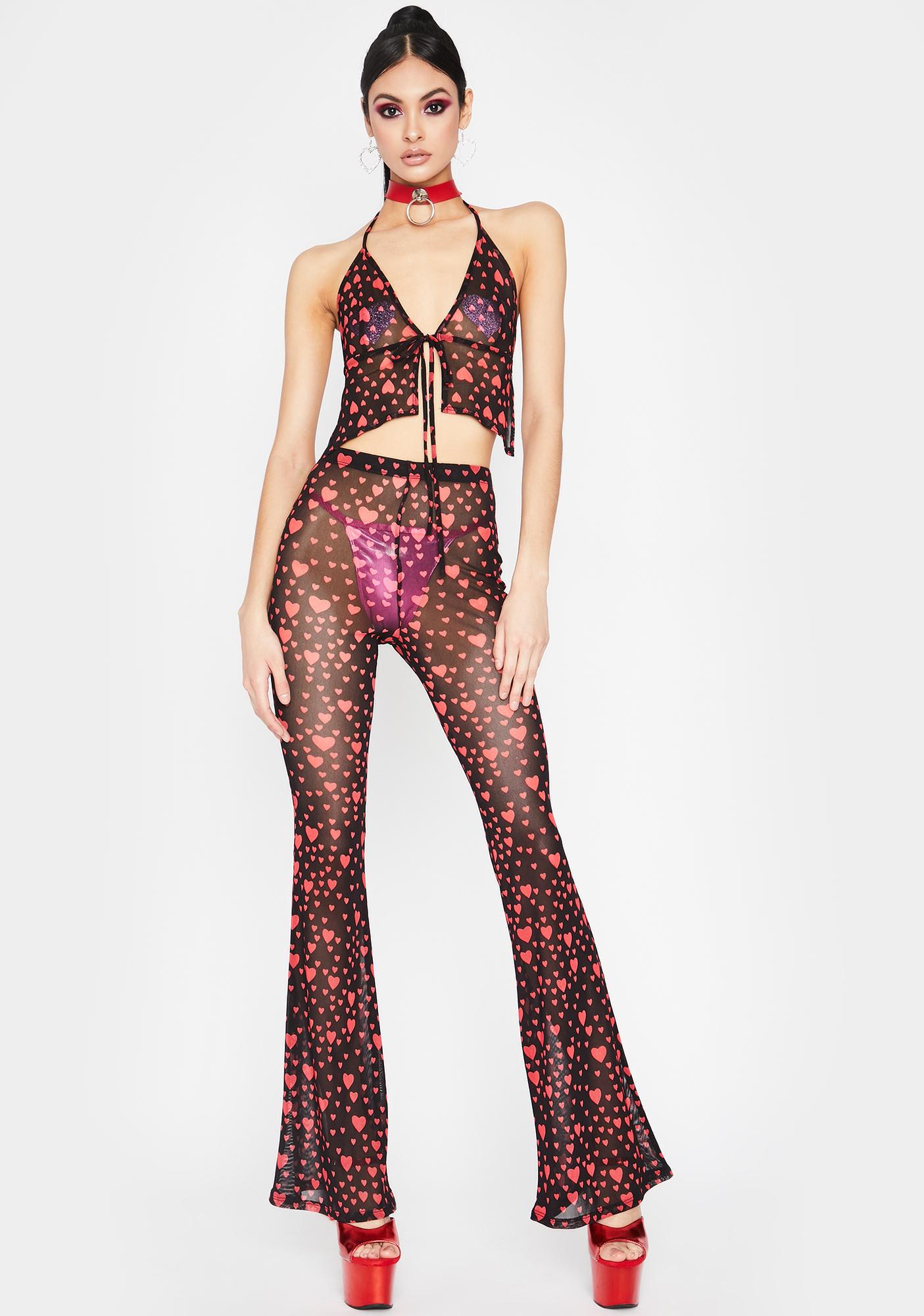 mesh flare pants