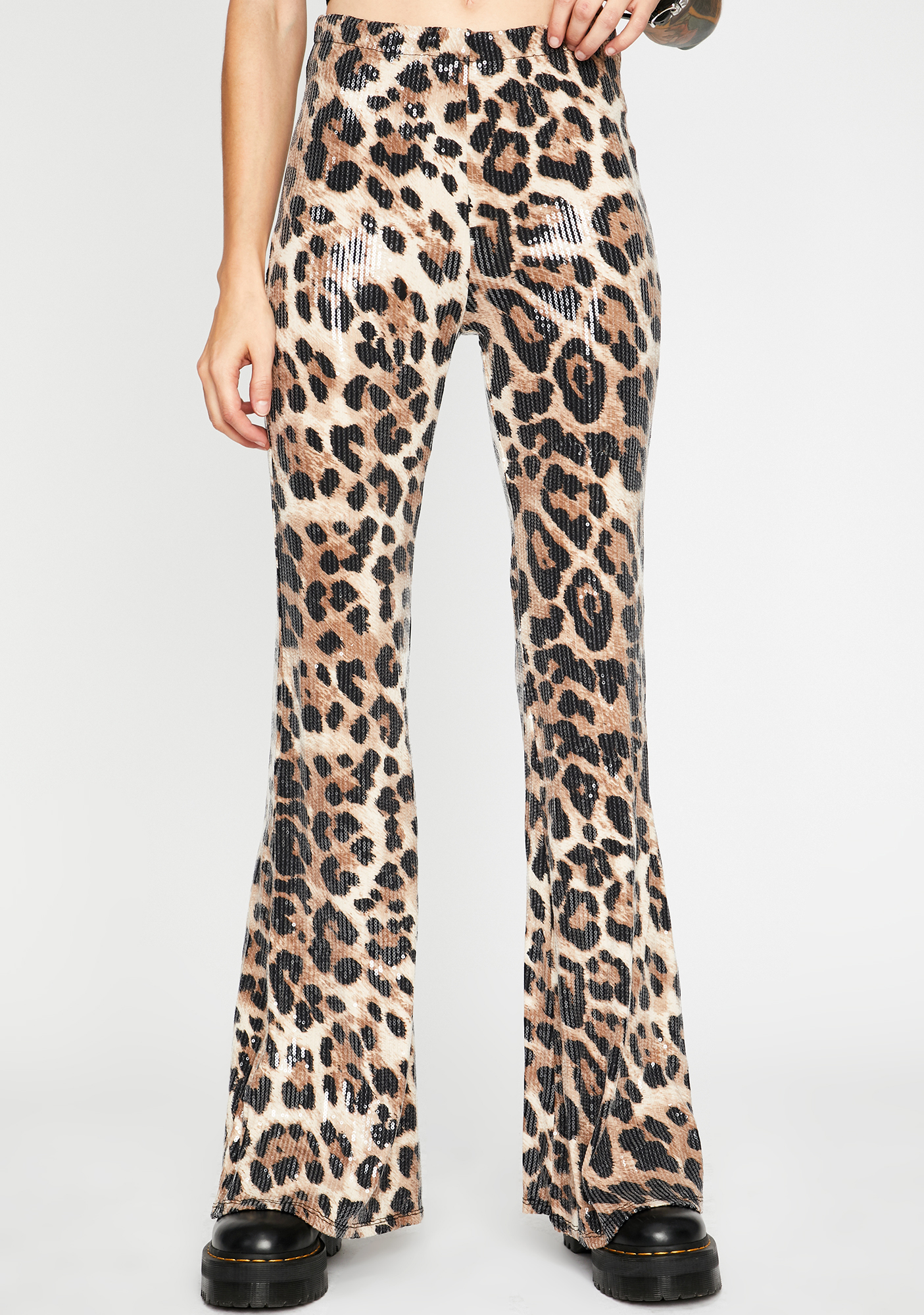 Sequin Leopard Print Flare Pants | Dolls Kill